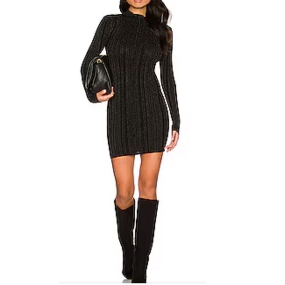 L’Academie Womens Juri Mini Dress Size M Black Shimmer Stretch Long Sleeve - Picture 1 of 10